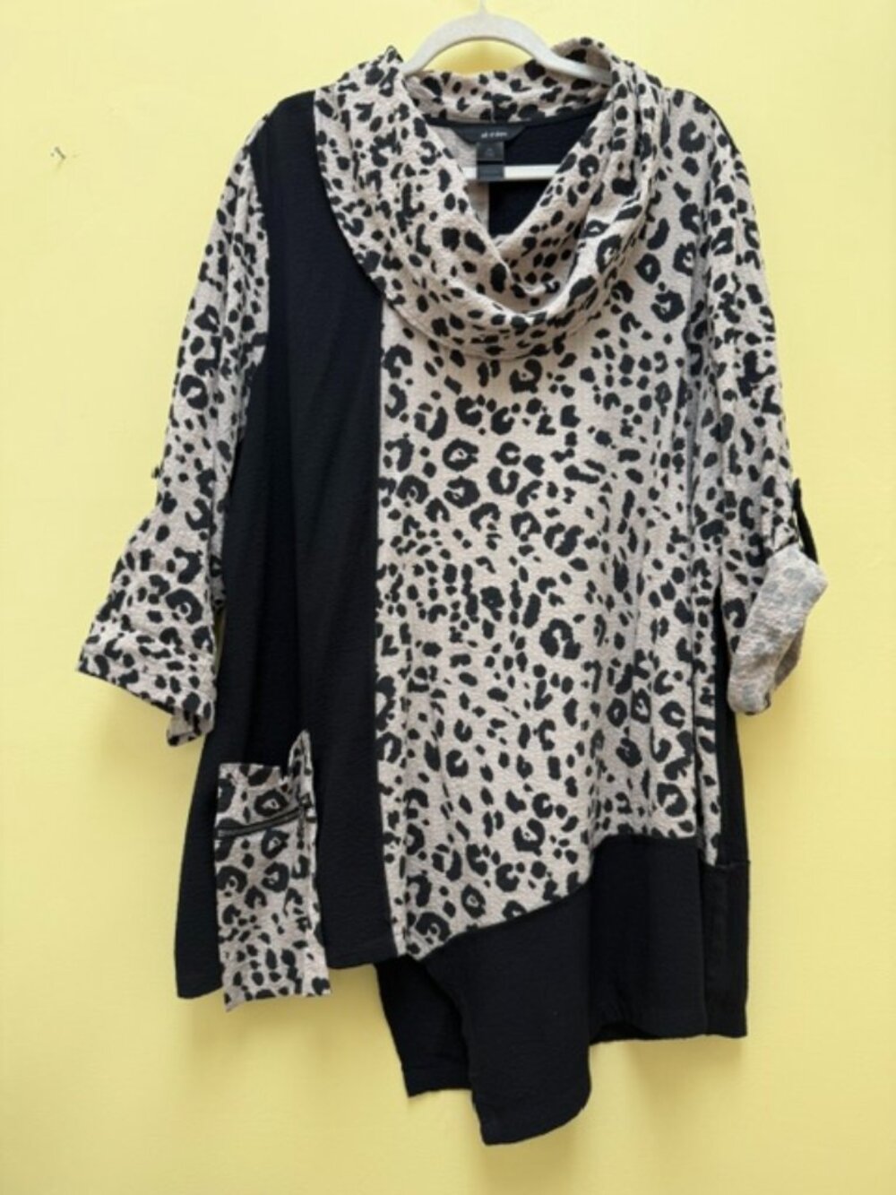 Ali Miles Women's 2X Leopard Print Cowl Neck Tunic with asymmetric hemline